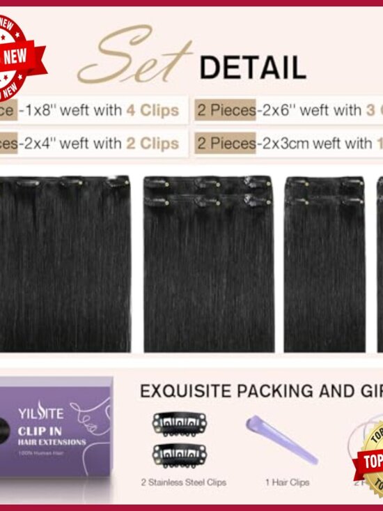18 Inch Clip-In Human Hair Extensions 7pc Set Volumizing Remy Hair